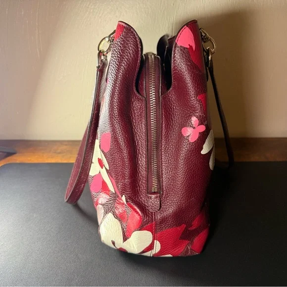 Kate Spade Burgundy and Cream Floral Shoulder Bag - Picture 2 of 5